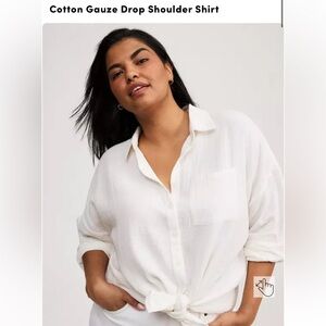 Cotton Gauze Drop Shoulder Shirt - White Torrid Size 2